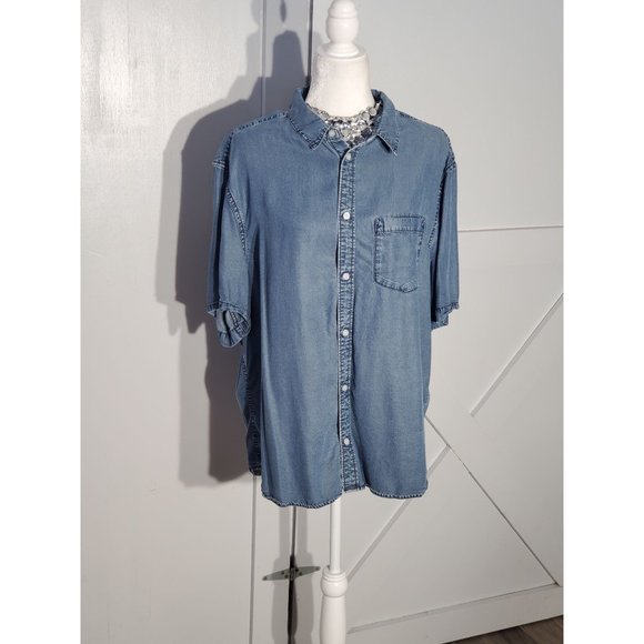 H&M Tops Hm Faux Denim Shirt Slim Fir Color Blue Short Sleeve